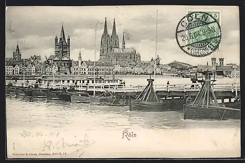 AK Köln, Blick über Rhein auf Dom
