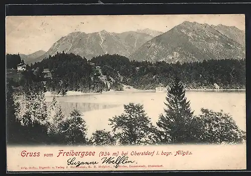 AK Oberstdorf /bayr. Allgäu, Freibergsee mit Bergen