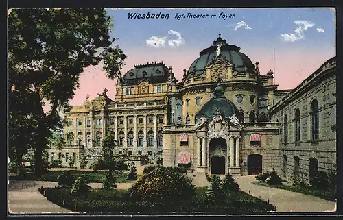 AK Wiesbaden, Kgl. Theater mit Gartenanlage