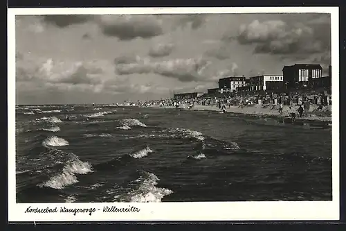 AK Wangerooge, Blick übers Meer auf Strandpartie