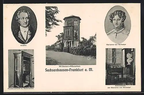 AK Frankfurt a. M.-Sachsenhausen, Willemer-Häuschen, Goethe, Marianne von Willemer