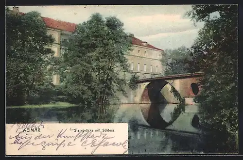 AK Weimar, Sternbrücke mit Schloss