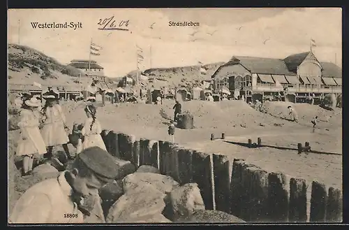 AK Westerland /Sylt, Strandpartie mit Meer und Gästen