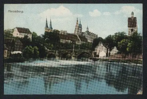 AK Merseburg, Flusspartie mit Blick auf das Schloss