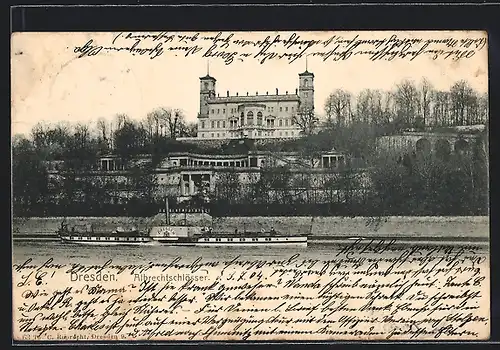 AK Dresden-Loschwitz, Dampferpartie am Albrechtsschloss