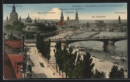 AK Dresden, Terrassenufer mit Frauenkirche und Ständehaus