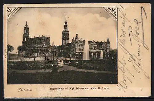 AK Dresden, Theaterplatz mit Kgl. Schloss und Kath. Hofkirche