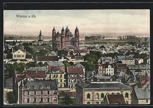 AK Worms a. Rh., Ortsansicht aus der Vogelschau