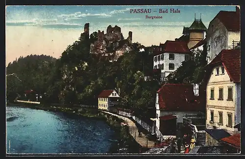 AK Passau, Teilansicht mit Blick auf die Burgruine