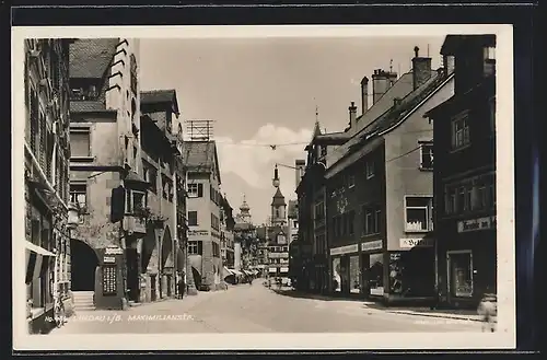 AK Lindau i.B., Maximilianstrasse mit Geschäften