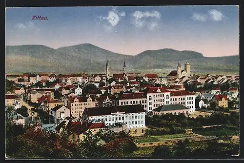 AK Zittau, Ortsansicht mit Bergen