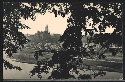 AK Meissen, Flusspartie mit Albrechtsburg und Dom