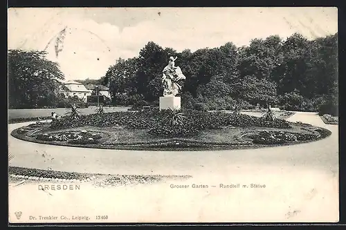 AK Dresden, Grosser Garten, Rundteil mit Statue