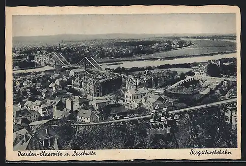 AK Dresden-Blasewitz, Ortsansicht mit Fluss und Bergschwebebahn