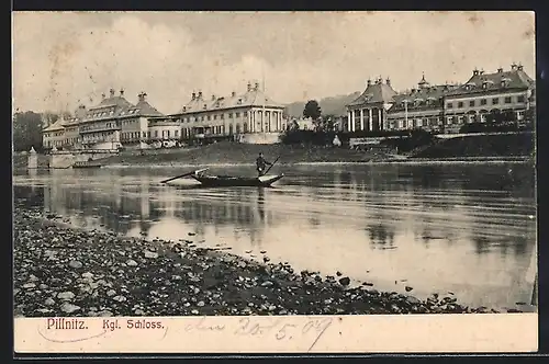 AK Dresden-Pillnitz, Königliches Schloss vom Ufer gesehen