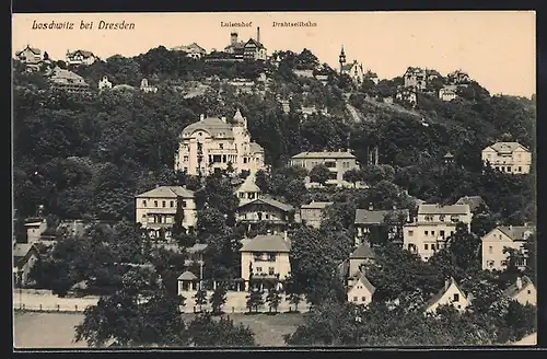AK Dresden-Loschwitz, Blick zum Luisenhof und zur Drahtseilbahn