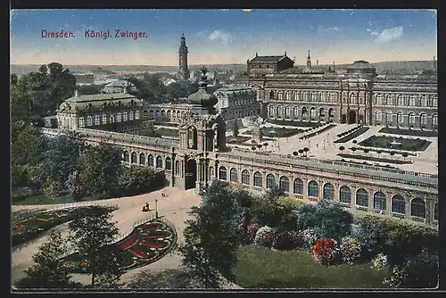 AK Dresden, königl. Zwinger mit Gartenanlage