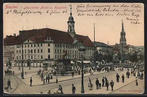 AK Dresden-Neustadt, Markt u. Hauptstr.