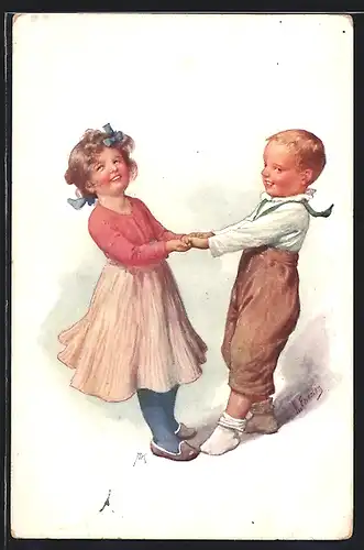 Künstler-AK Karl Feiertag: Junge mit Mädchen beim Tanz