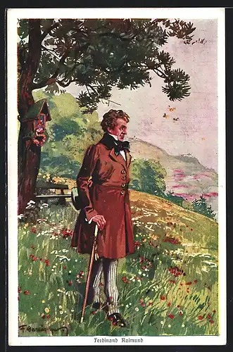 Künstler-AK Ferdinand Raimund, Portrait im Grünen