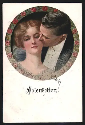 Künstler-AK Ruab Gnischaf: Rosenketten, Herr küsst Dame