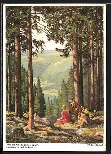 Künstler-AK Walter Einbeck: Wer hat dich, du schöner Wald..., Liebespaar