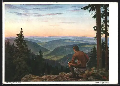 Künstler-AK Walter Einbeck: Verklingender Tag, Wanderer