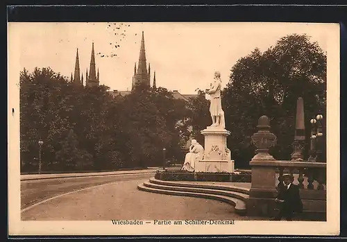 AK Wiesbaden, Partie am Schiller-Denkmal