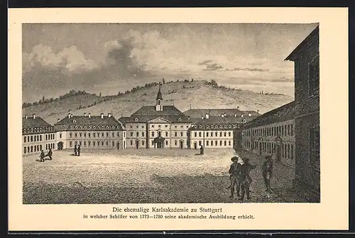 Künstler-AK Stuttgart, ehemalige Karlsakademie, Schillers Studienort