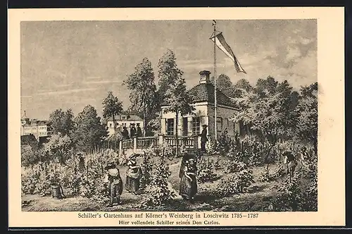 Künstler-AK Dresden-Loschwitz, Schillers Gartenhaus auf Körners Weinberg