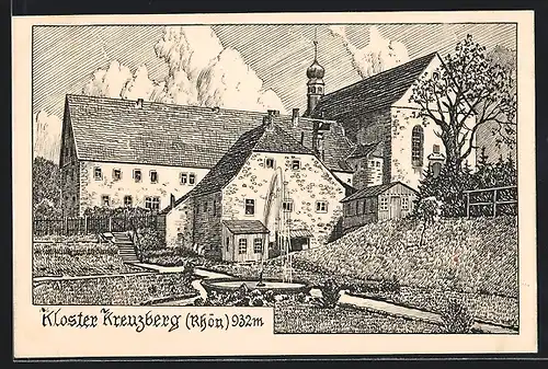 AK Kreuzberg /Rhön., Kloster mit Springbrunnen