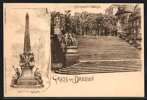 AK Dresden, Wettin-Obelisk und Brühl`sche Terrasse