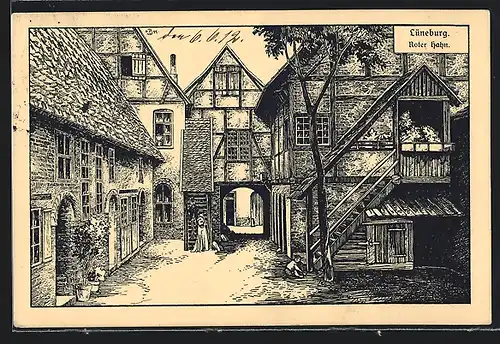 Künstler-AK Lüneburg, Gasthof Roter Hahn