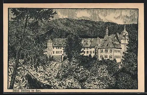 Künstler-AK Stolberg / Harz, Blick auf das Schloss