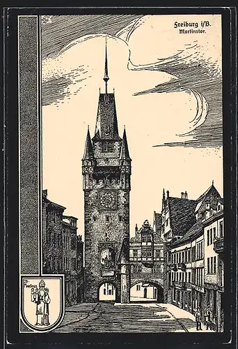 Künstler-AK Freiburg i. B., Martinstor