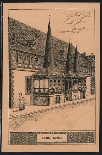 Künstler-AK Einbeck, Strassenpartie am Rathaus