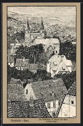 Künstler-AK Gernrode /Harz, Stiftkirche St. Cyriaci
