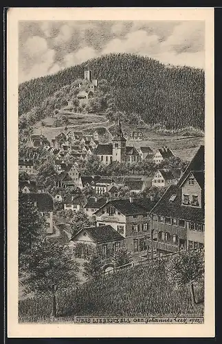 Künstler-AK sign. Johannes Luz: Bad Liebenzell, Ortsansicht mit Burg