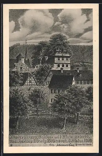 Künstler-AK sign. Johannes Luz: Kloster Hirsau, Schloss mit Ulme erbaut unter Herzog Ludwig 1592