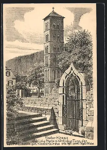 Künstler-AK Hirsau, südliche Pforte u. nördlicher Turm der ehemaligen Klosterkirche