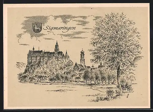 Künstler-AK Sigmaringen, Schloss mit Wappen
