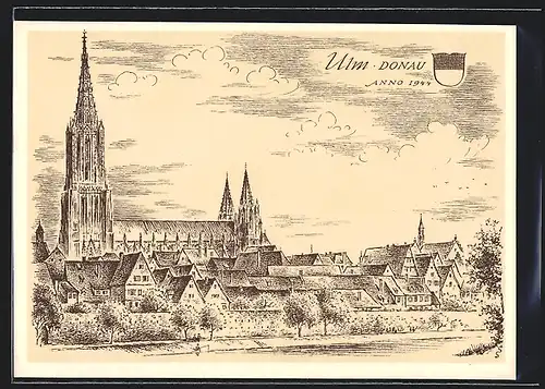 Künstler-AK Ulm /Donau, Der Dom Anno 1944