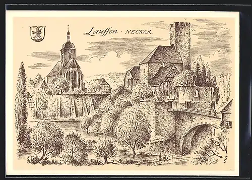 AK Lauffen / Neckar, Ortspartie mit Kirche