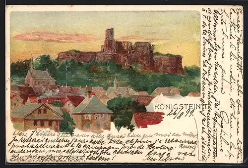 Künstler-AK Carl Münch: Königstein, Ortsansicht mit Burg