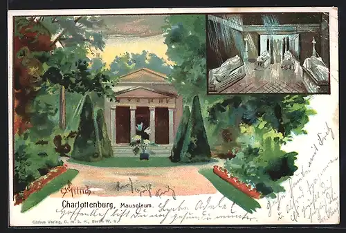 Künstler-AK Carl Münch: Berlin-Charlottenburg, Mausoleum Innen- und Aussenansicht