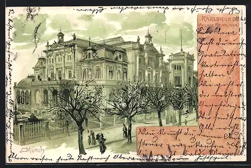 Künstler-Lithographie Carl Münch: Karlsruhe, Palais Prinz Max
