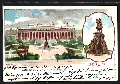 Lithographie Berlin, Blick auf das Denkmal Friedrich Wilhelm III.