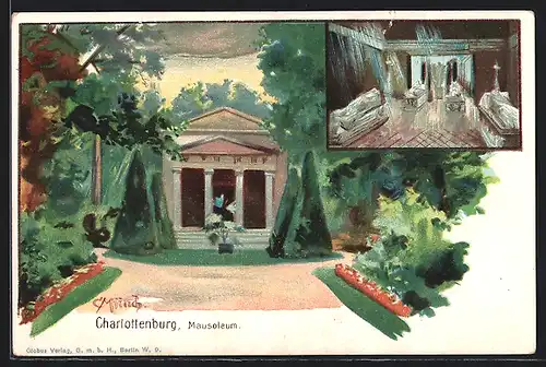 Künstler-AK Carl Münch: Berlin-Charlottenburg, Mausoleum Innen- und Aussenansicht