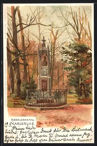 Künstler-AK Carl Münch: Karlsruhe, Herbststimmung am Hebeldenkmal