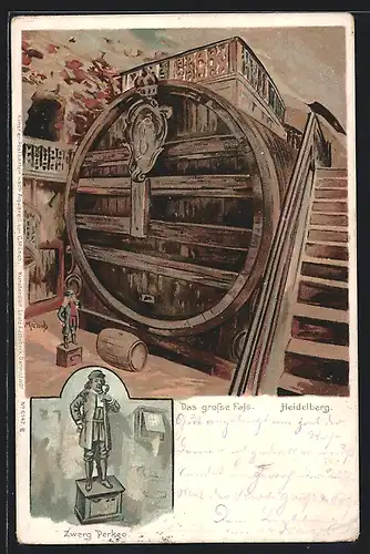 Künstler-AK Carl Münch: Heidelberg, Das grosse Fass, Zerg Perkeo